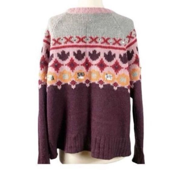 Cinq A Sept Women’s Size XS Sweater Purple Gianni Fair Isle Sequin Wool Y2K - Picture 10 of 15